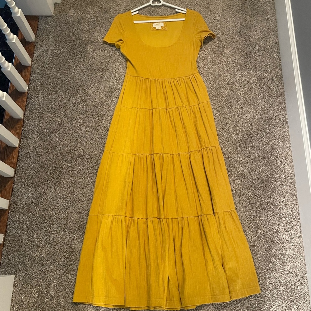 Maeve by Anthropologie Yellow Tiered Maxi Dress